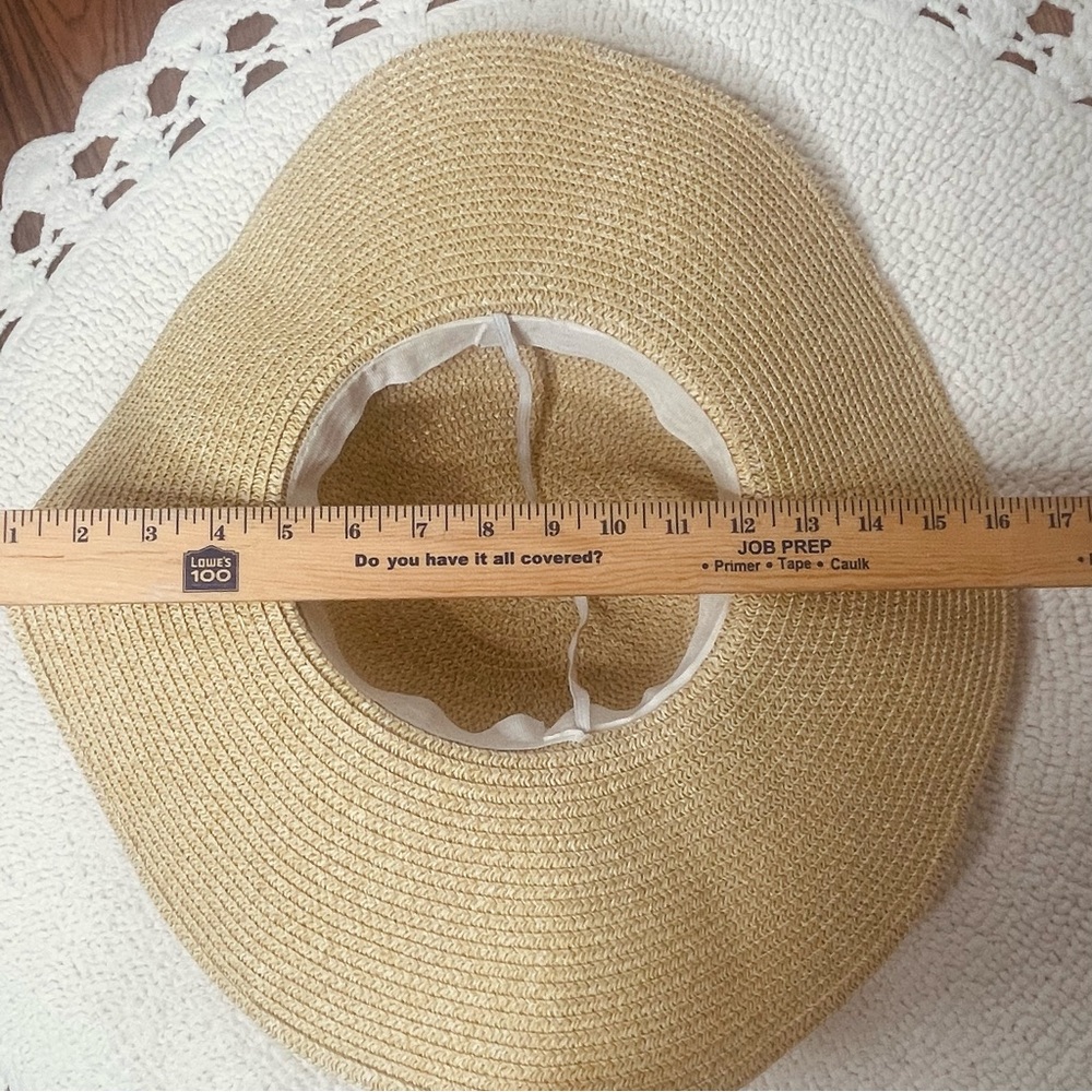 Bohemian Large straw hat with beading detailing with chin strap and bow tie - Picture 15 of 15